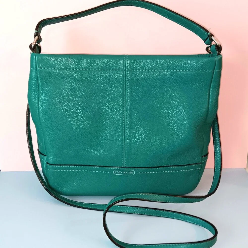GORGEOUS COACH PARK Small Hobo Crossbody Bag Green Leather Retro Vintage - Picture 1 of 8